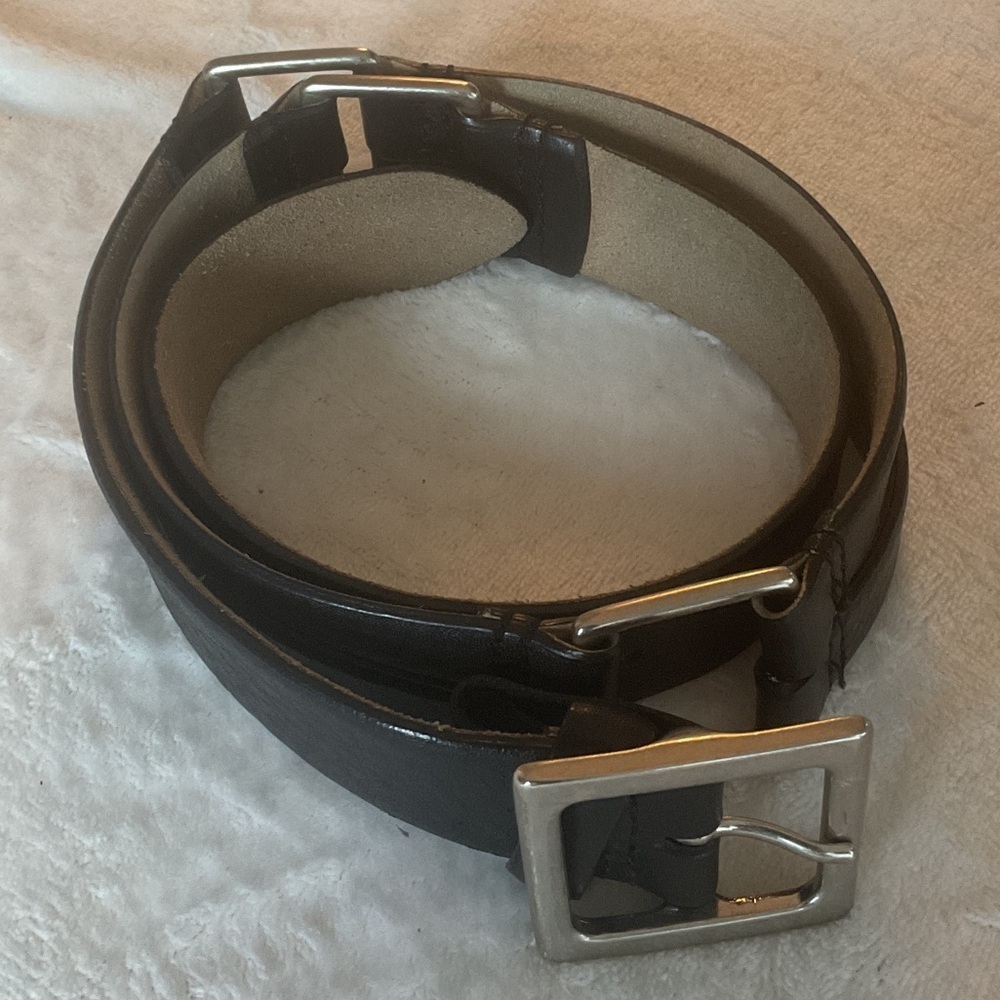 Armani Exchange vintage Black leather Belt with Silver Buckle